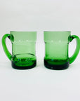 Rare Midcentury Italian green decanter glass set with detachable leather sleeves