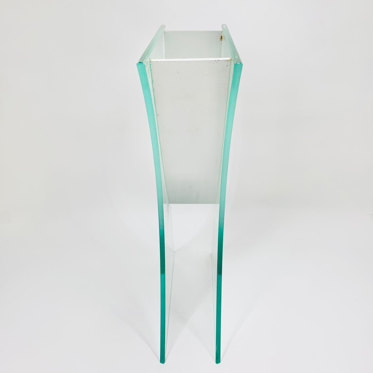 1980s vintage V metal frame glass sheet vase
