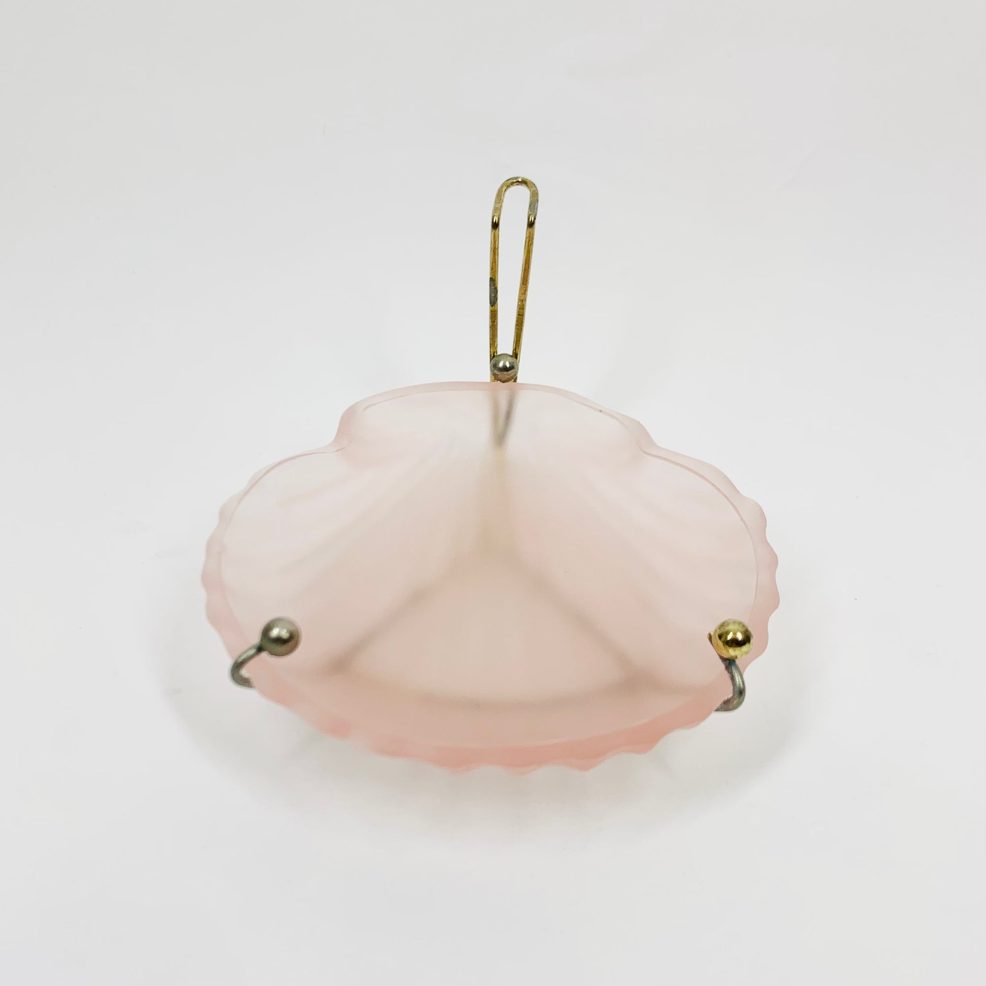 Extremely rare antique Art Deco pink satin glass shell pin dish