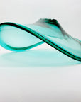 Vintage large hand made turquoise glass wave bowl with crisscross base