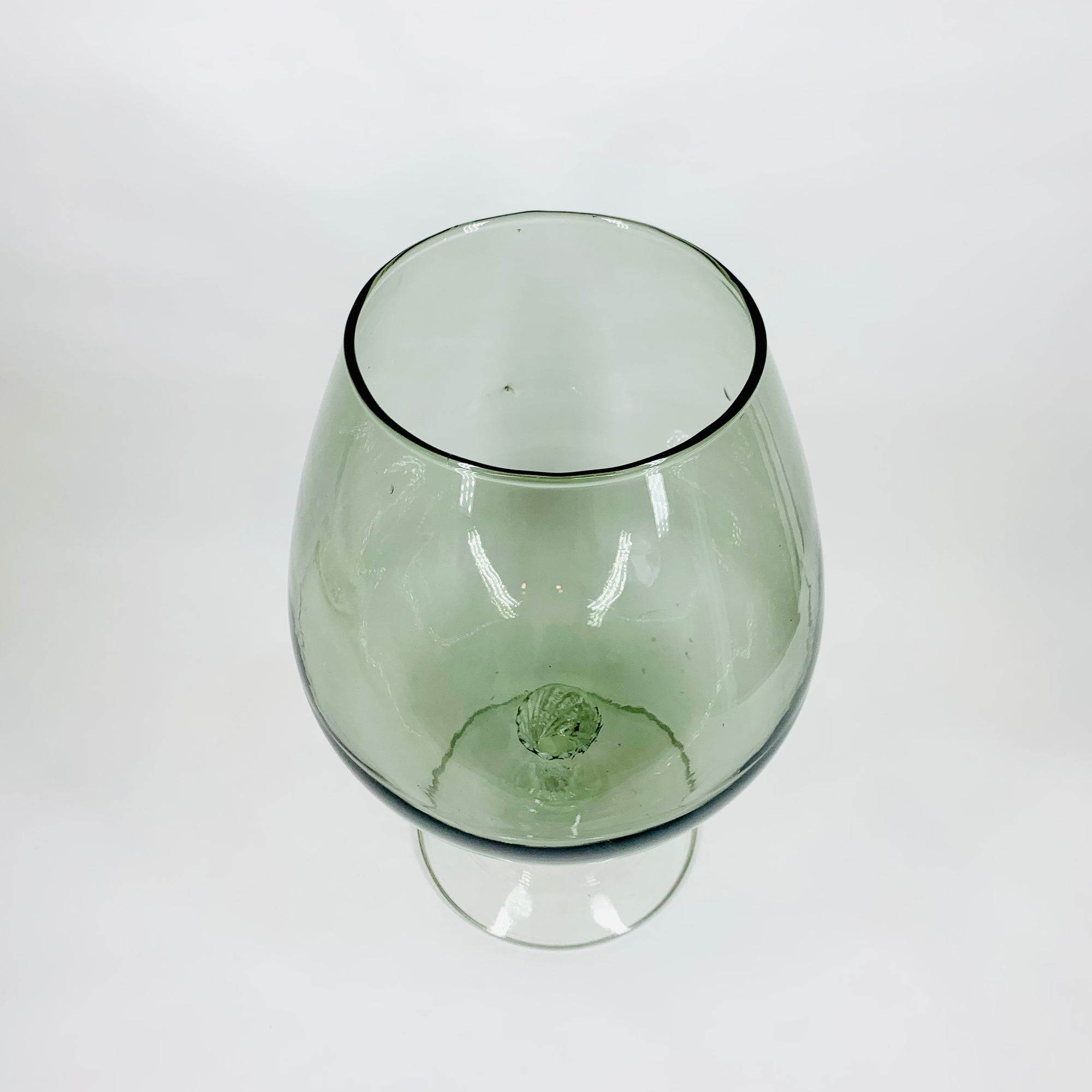 Huge Midcentury Italian grey glass brandy balloon vase with clear stem