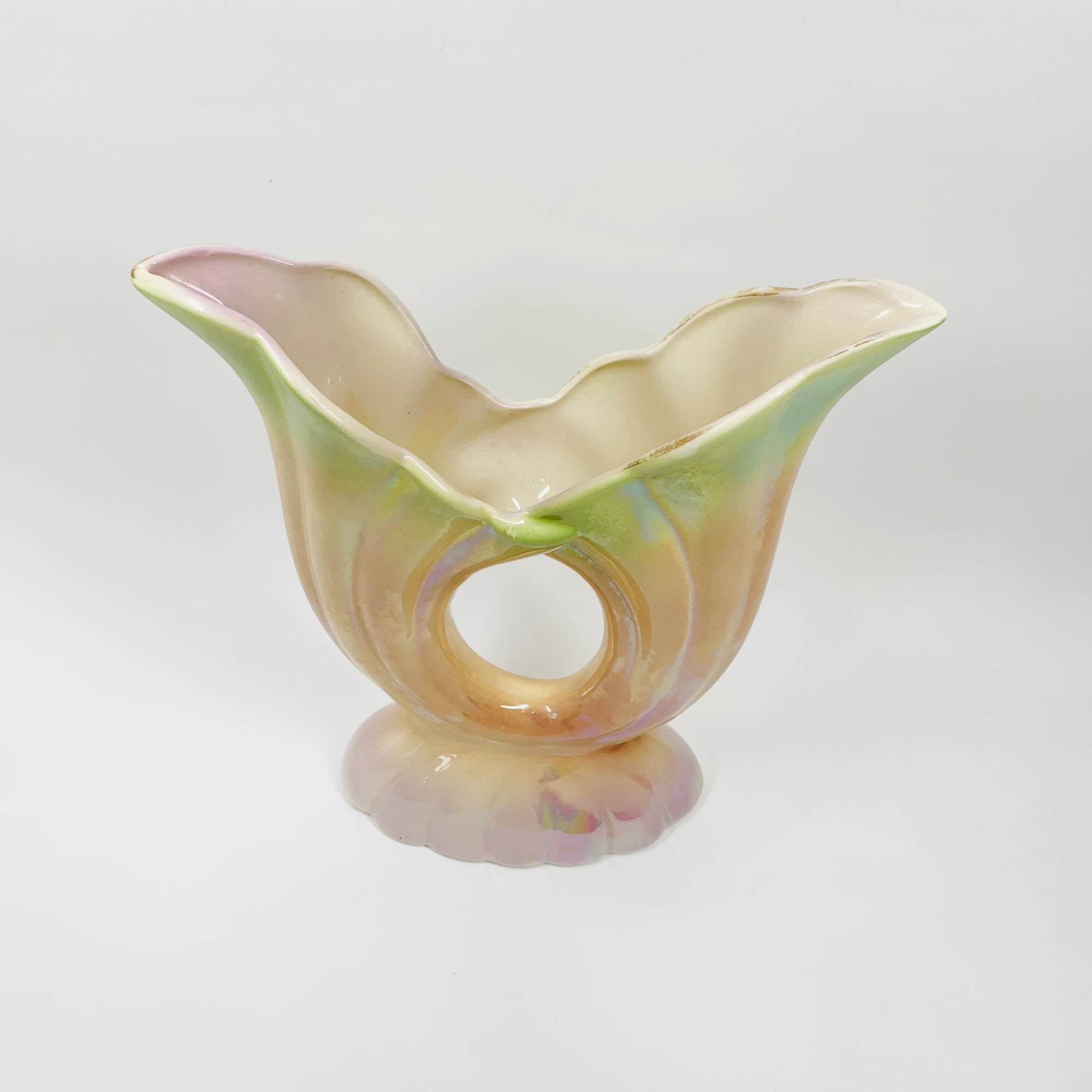 Large Art Deco Pates Australia pink yellow green lustre glaze pottery vase