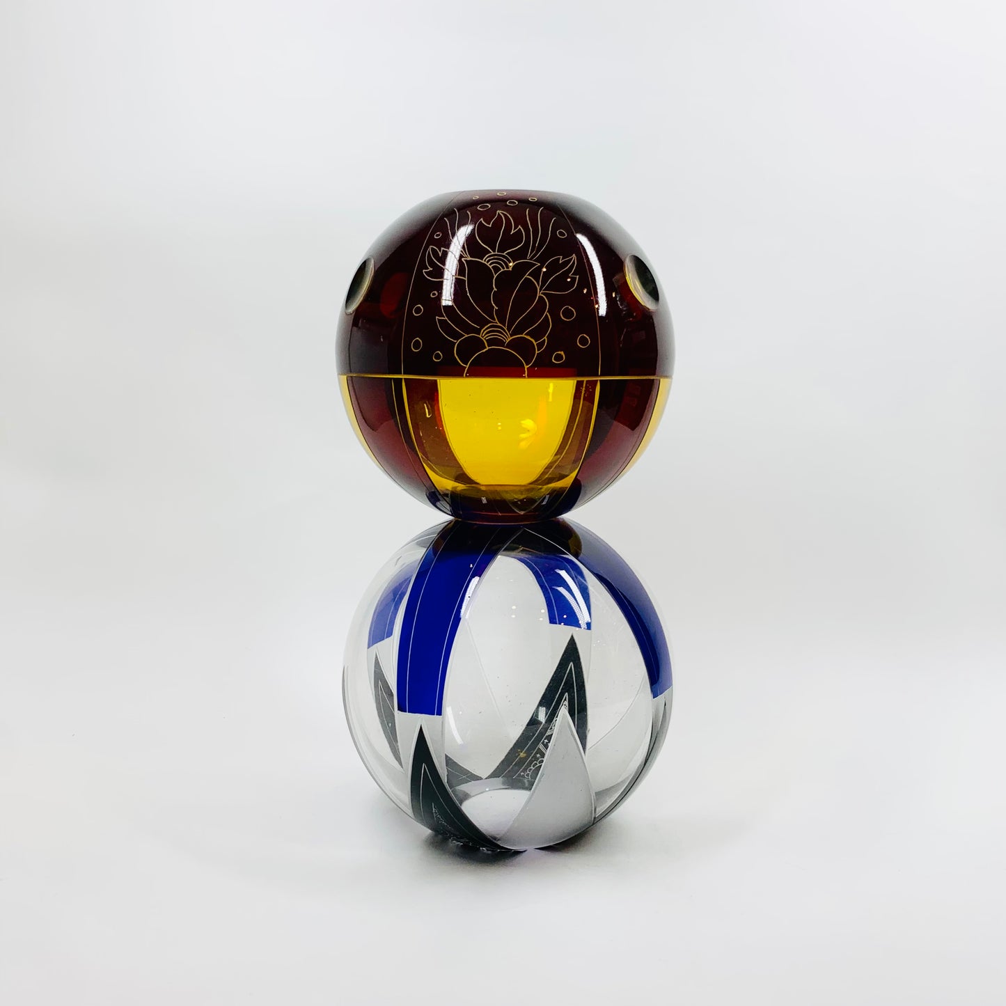 Antique Art Deco black and cobalt blue enamel globe glass posy vase by Karl Palda