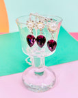 Brand new vintage costume necklace earrings suite with clear and purple rhinestones