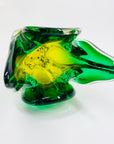 Extremely rare Midcentury Czech Chribska Glassworks green & yellow sommerso glass Cat’s Head vase by Josef Hospodka