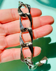 1970s West German silver plated fancy links with fob clasp bracelet