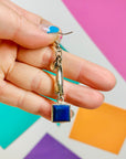 Midcentury sterling silver lapis drop earrings