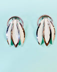 1950s silver nickel white flower shape clip on earrings