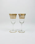 Midcentury hand made Astra Colour liqueur glasses with gold gilding