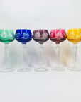 Extremely rare antique cut cameo Hock harlequin crystal wine glasses starburst pattern