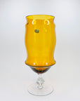 Rare large Midcentury Bohemian amber glass footed vase