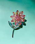 1940s costume flower brooch with pink Swarovski beads