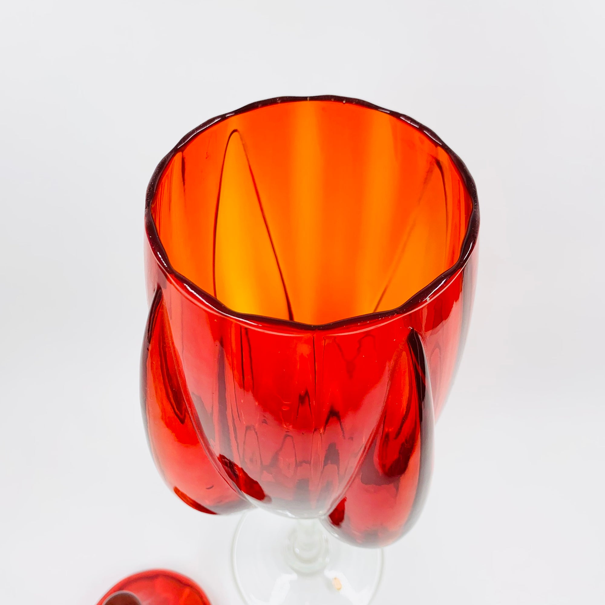Extremely rare tall Midcentury Italian red glass footed canister/candy jar