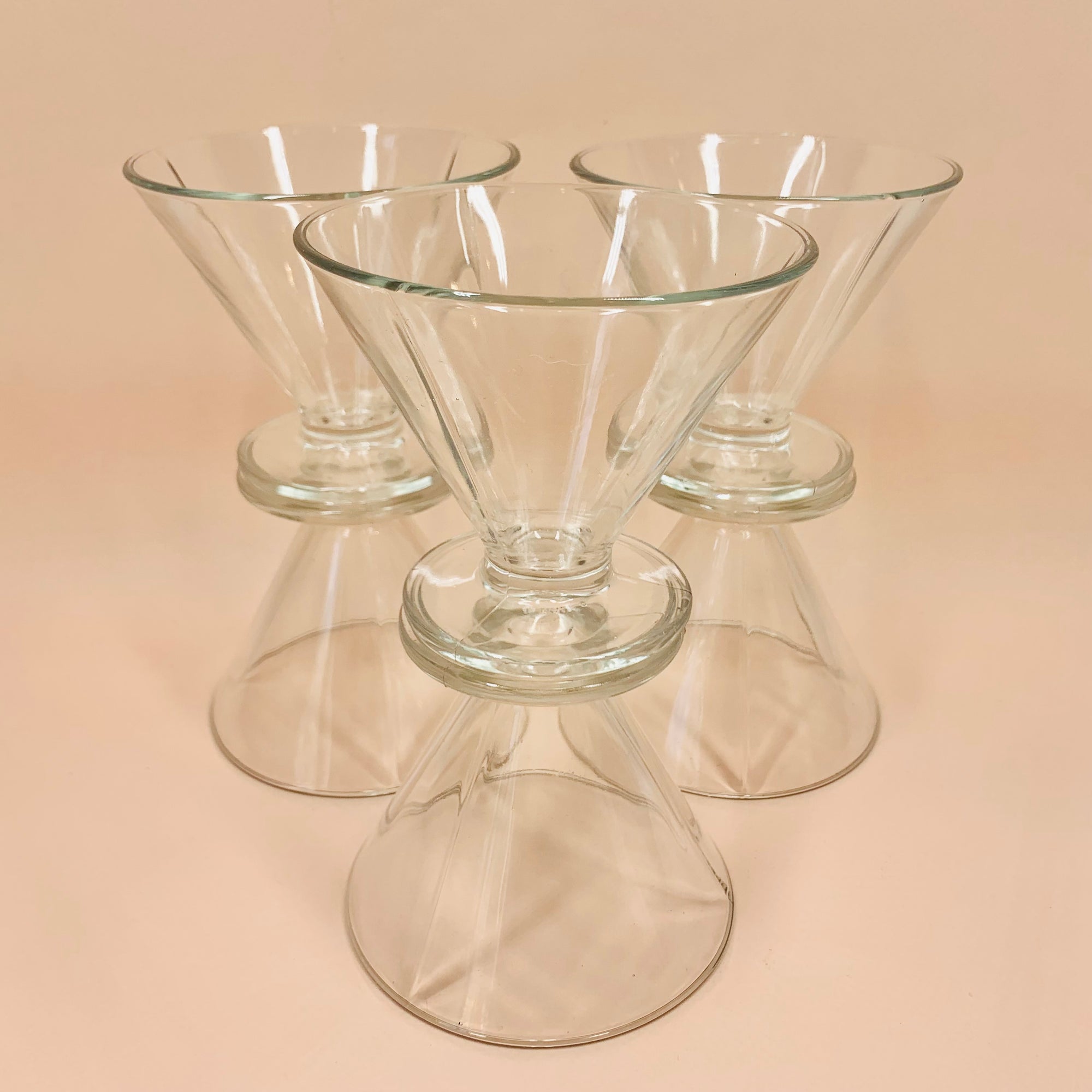 Vintage Bormioli footed glass ice cream bowls/cocktail coupe