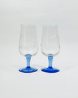 MCM etched blue stem liqueur glasses