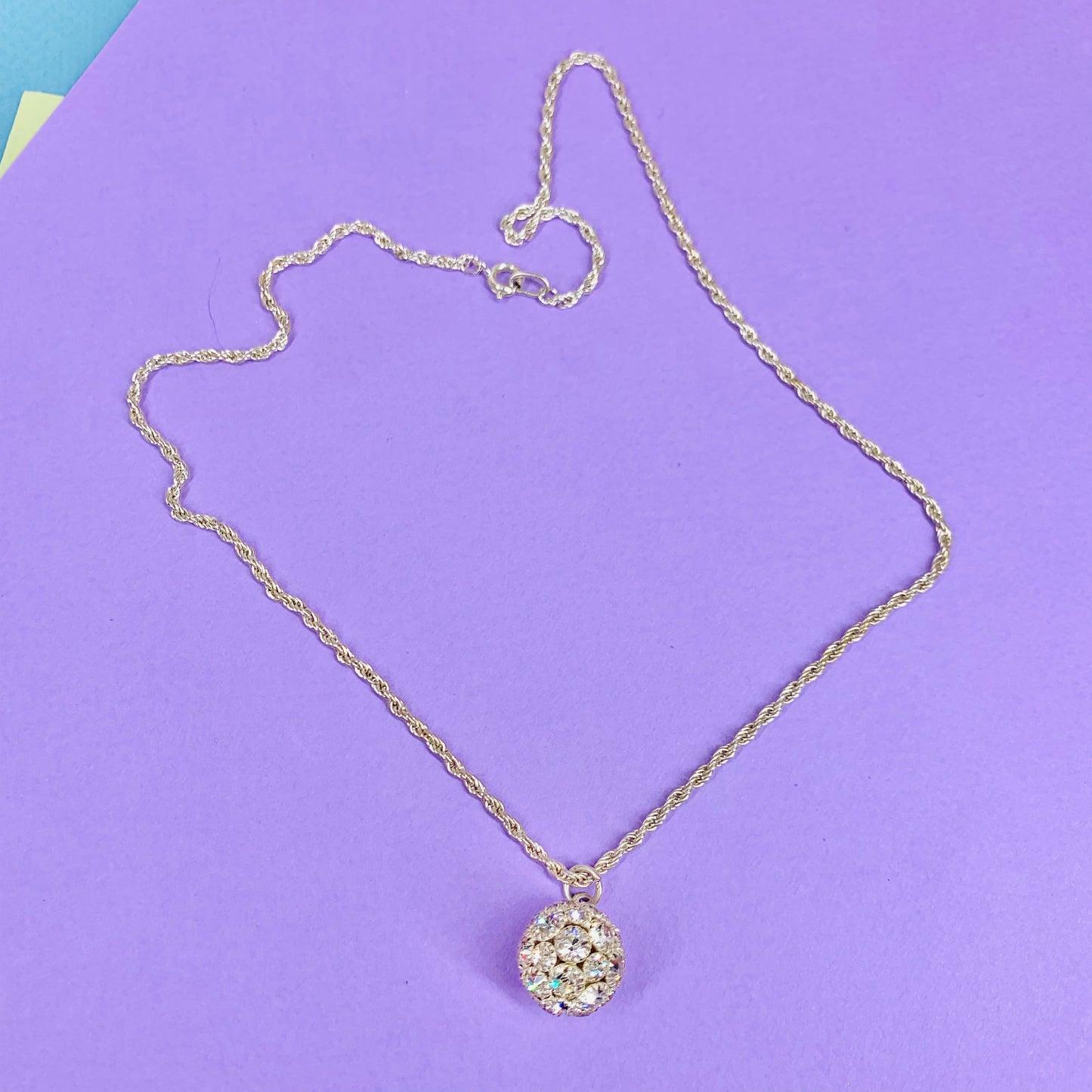 Vintage silver chain with large Swarovski crystal ball pendant