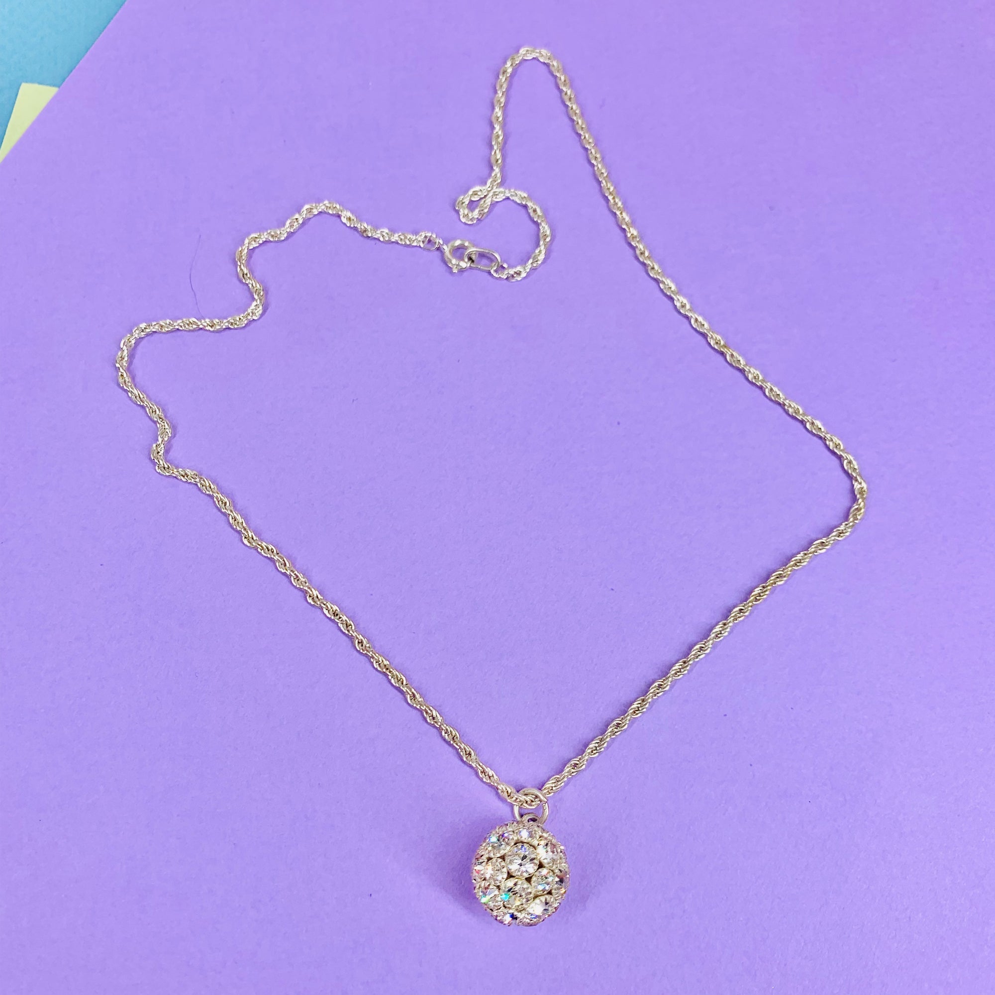 Vintage silver chain with large Swarovski crystal ball pendant