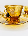 Antique Bohemian amber glass tea set with gold gilding