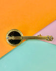 Rare 1950s gold plated banjo brooch with rhinestone