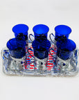 1950s JAPANESE COBALT BLUE GLASSES WITH SILVER PLATED SLEEVES