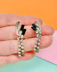 1950s black & white rhinestones clip on drop earrings
