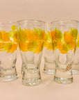 1970s laminated leaf pattern heavy base highball glasses