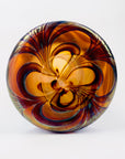 Mouth blown peacock orange and blue iridescent Art Nouveau style glass vase