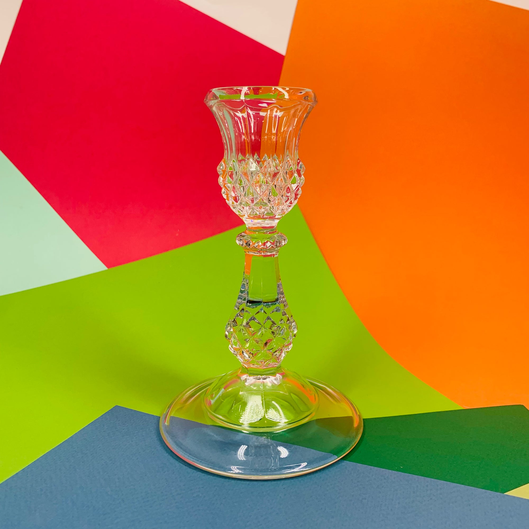 Antique tall cut crystal candle holder