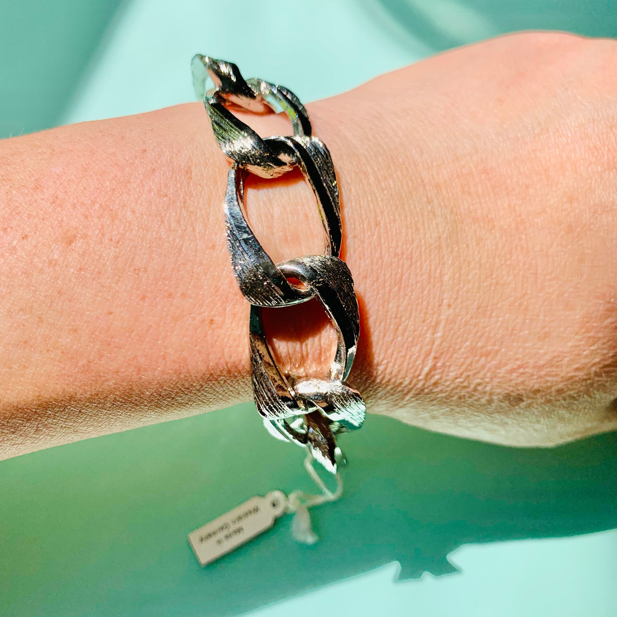 1970s West German silver plated fancy links with fob clasp bracelet
