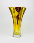 Extremely rare antique Art Deco footed spiral citrine and ruby enamel vase by Karl Palda
