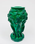 1920s MALACHITE GLASS BACCANTUS NUDE POSY VASE