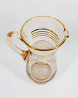 Midcentury complete set of pink glass with gold gilding jug and matching glasses