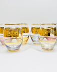 Extremely rare 1940s harlequin 24K gold gilded iridescent lustreware glass water tumblers