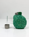 Antique hand carved Bohemian malachite mini perfume bottle with silver plated stopper