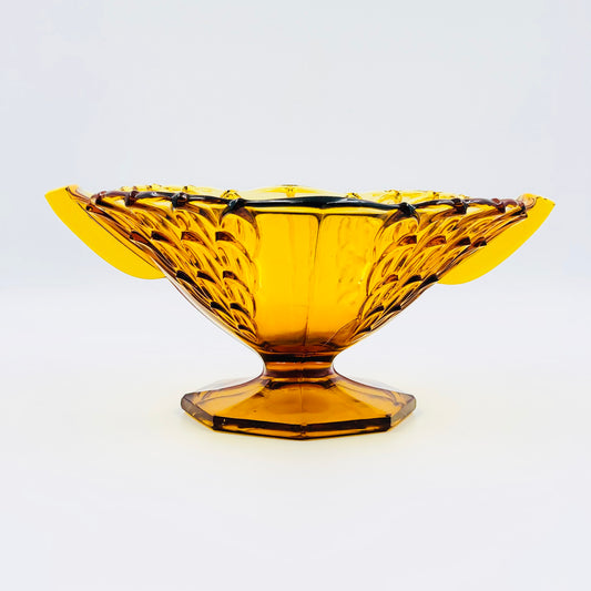 Art Deco Amber Glass Comport in Fish Scales Pattern