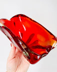 MCM large Murano red rectangle sommerso glass ashtray