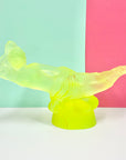Art Deco reproduction of Lalique lie down Nude with star bangle cape figurine in uranium glass
