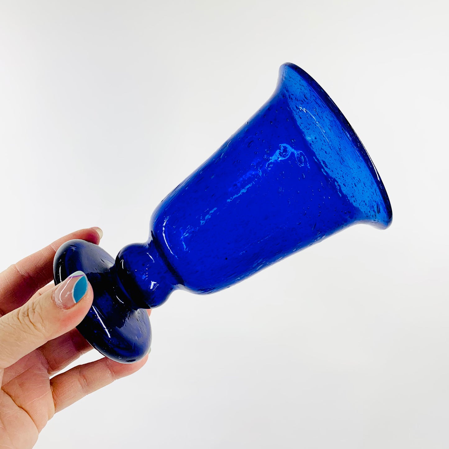 Vintage mouth blown cobalt blue goblet glasses