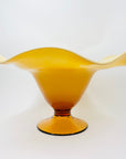 Large Italian Midcentury cased amber glass comport/footed fruit bowl with ruffle rim