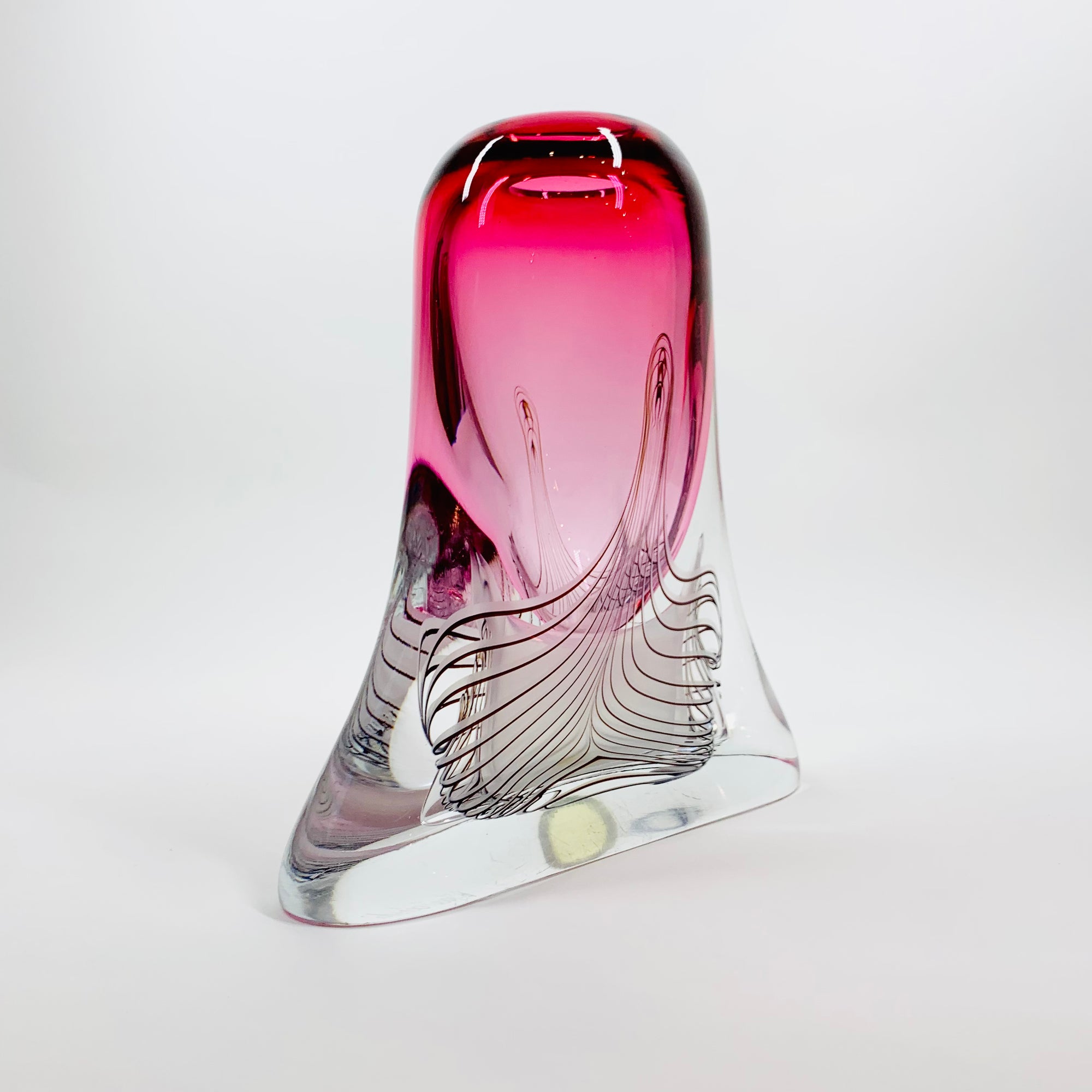 Vintage hand made signed Jablonski sommerso pink art glass vase