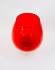 Large Midcentury Italian red glass brandy balloon vase with clear stem