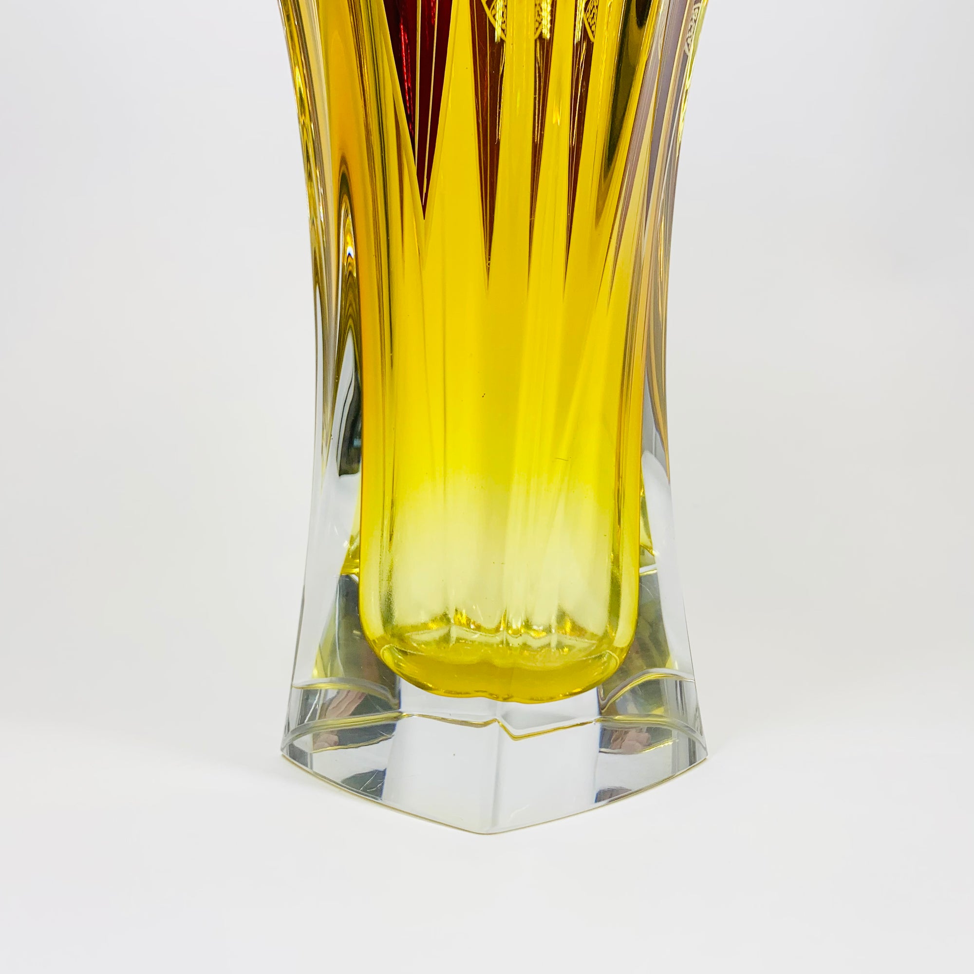 Extremely rare antique Art Deco footed spiral citrine and ruby enamel vase by Karl Palda