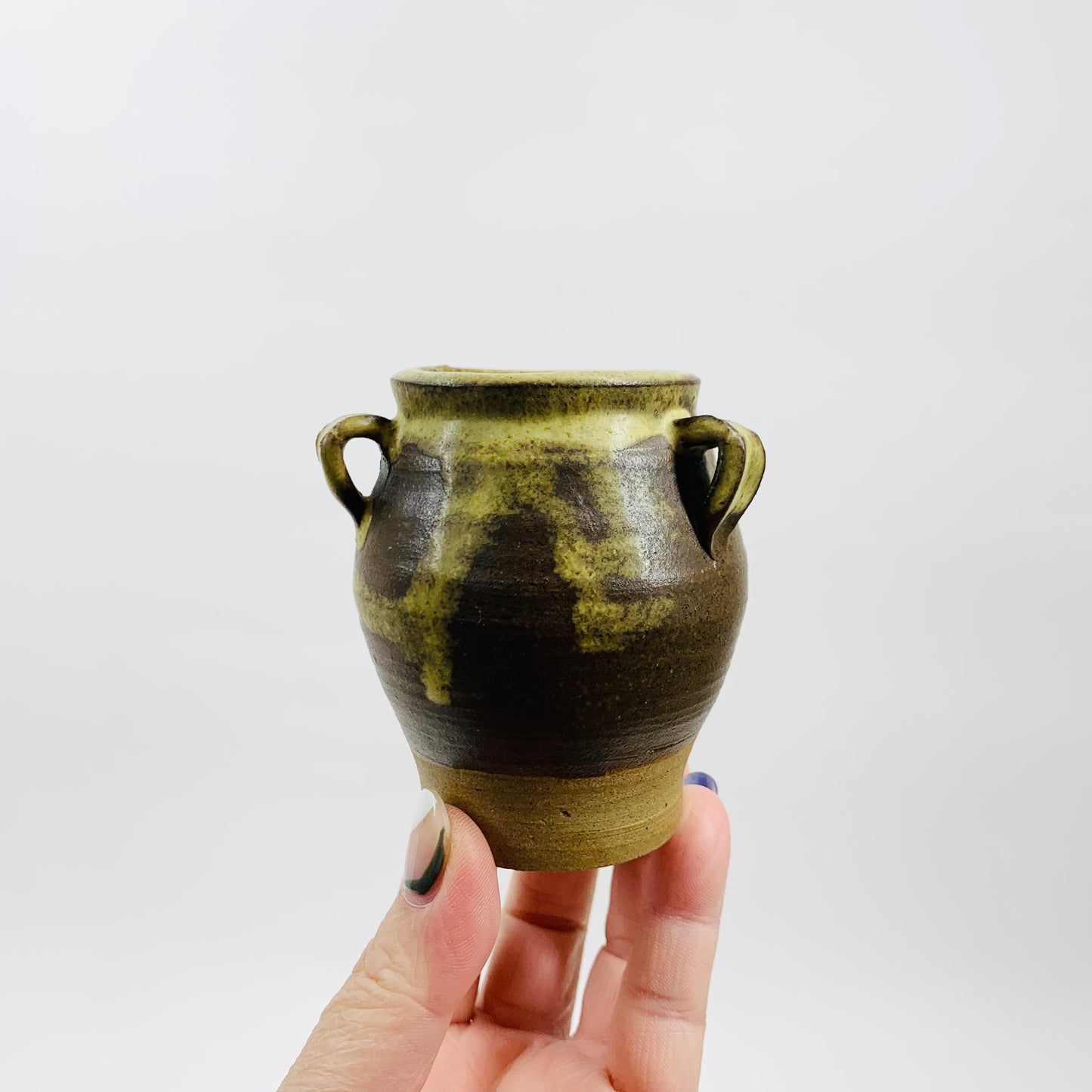 Midcentury hand glazed Australian stonewash mini pottery amphora
