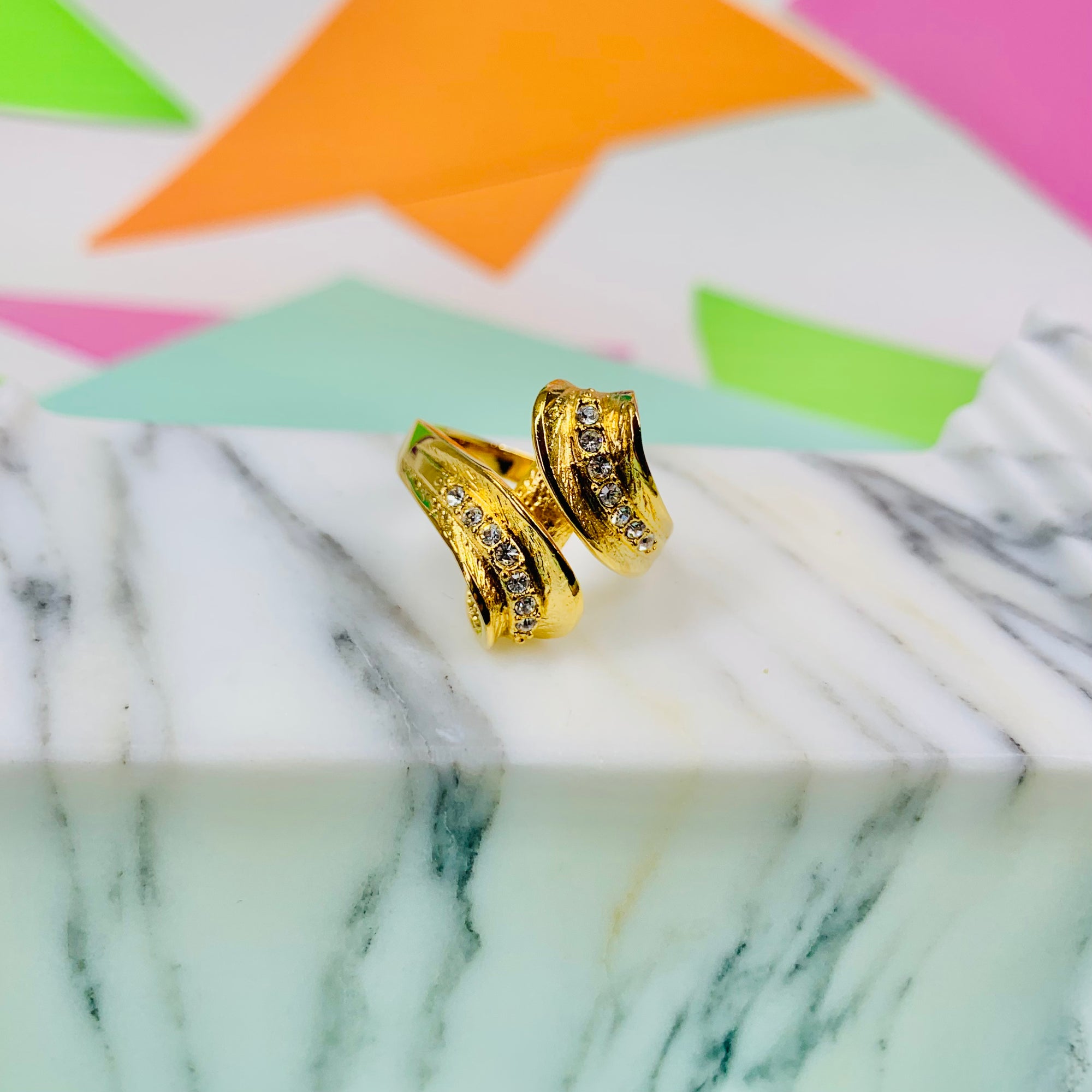 80s costume good plated statement ring with cubic zirconia