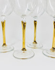 Rare Midcentury Tiffin Franciscan gold rim wine glasses with gold tulip stems
