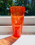 1980s orange mouth blown studio speckled art glass cylinder vase