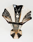 Antique Art Nouveau pink and black enamel glass vase by Karl Palda
