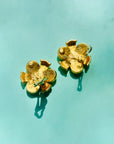 Rare 1980s matte triple gold plated gold matte pearl flower clip on earrings by Monet
