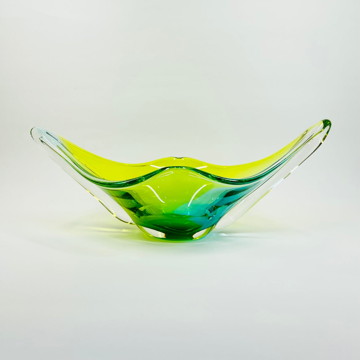 1970s MURANO GREEN BLUE TIE DYE LIP BOWL