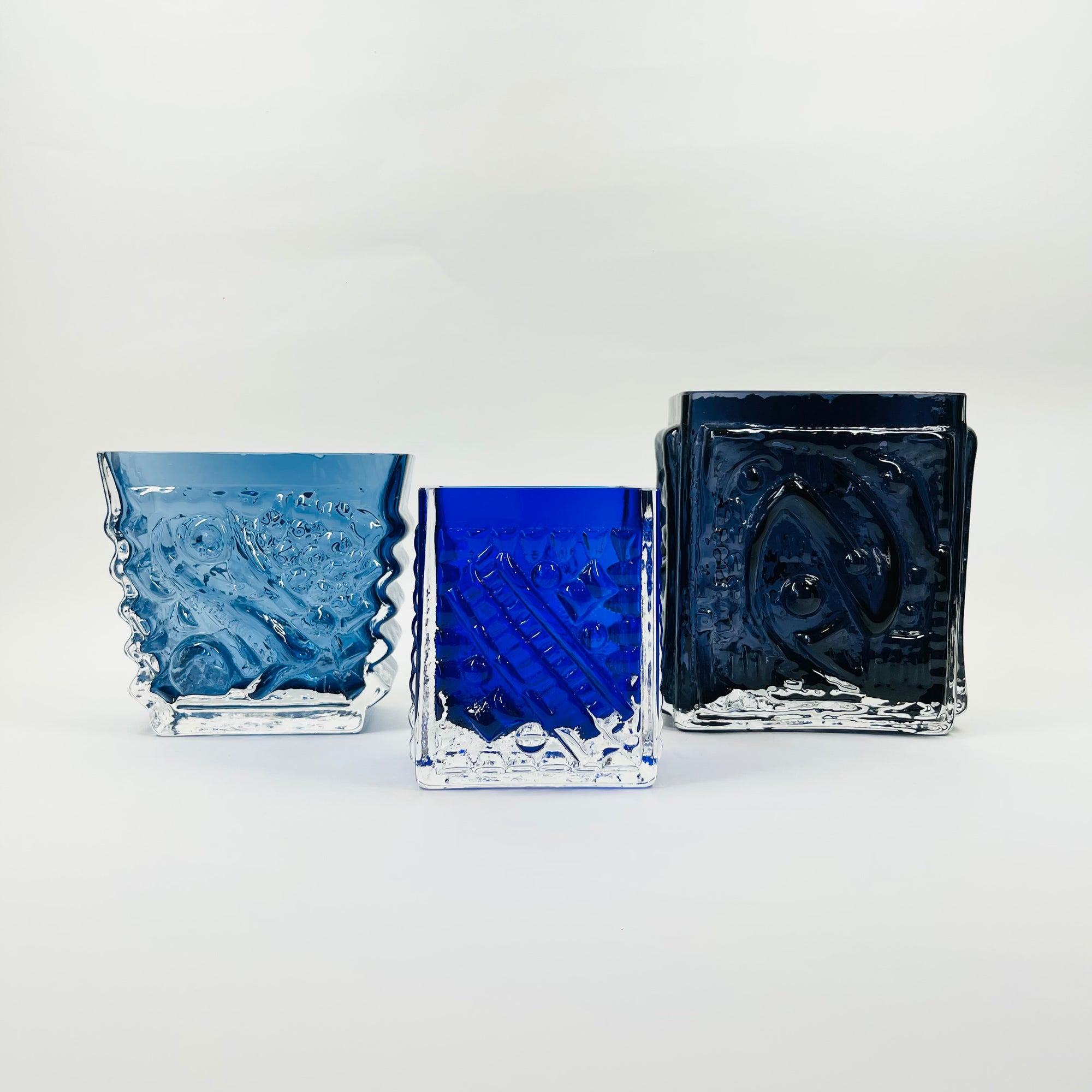 1950s AQUAMARINE BLUE BRUTALIST GLASS MINI VASE BY JOSEF SCHOTT